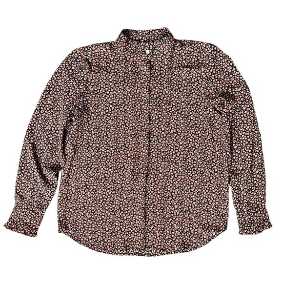 Loft Blouse Button Up Floral Print Women’s Petite XS Ruffle Hem Stand Up Collar - Picture 1 of 14